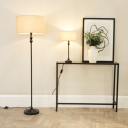 ValueLights Maggie Cream Fabric Shade Black Metal Candlestick Floor Lamp - Size: 151 x 45 x 45cm - Wilko - thumbnail 6