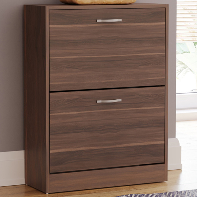 Home Vida Walnut 2-Drawer Shoe Cabinet Rack - Size: 24cm x 60 x 80cm - Brown - Wilko - image 1