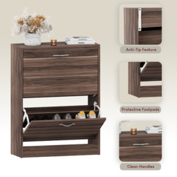 Home Vida Walnut 2-Drawer Shoe Cabinet Rack - Size: 24cm x 60 x 80cm - Brown - Wilko - thumbnail 6