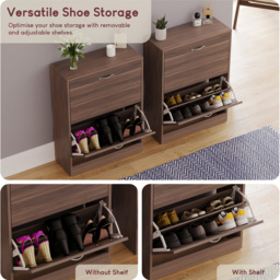 Home Vida Walnut 2-Drawer Shoe Cabinet Rack - Size: 24cm x 60 x 80cm - Brown - Wilko - thumbnail 7