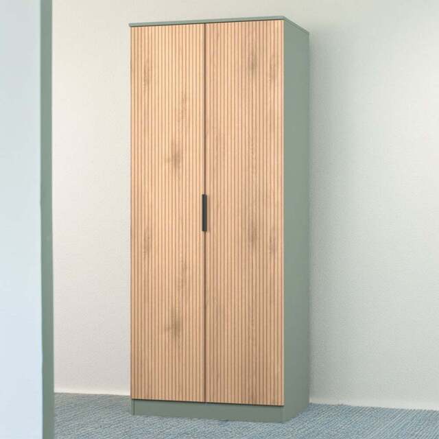 Crowndale Java 2 Door Slatt Effect and Reed Green Wardrobe - Wilko - image 1