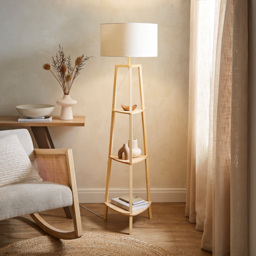ValueLights Hiru 3 Shelf White Trim Linen Shade Floor Lamp and Bulb - Cream - Wilko - thumbnail 3