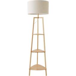 ValueLights Hiru 3 Shelf White Trim Linen Shade Floor Lamp and Bulb - Cream - Wilko