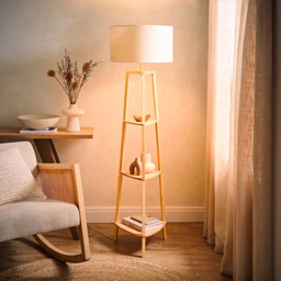 ValueLights Hiru 3 Shelf White Trim Linen Shade Floor Lamp and Bulb - Cream - Wilko - thumbnail 7