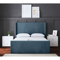 DS Living Elara King Size Blue Winged Panel Ottoman Bed with Headboard - Wilko - thumbnail 5