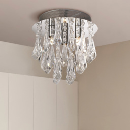 Lighting Collection 3 Light Chrome with Clear Acrylic Drops Flush Ceiling Light - Size: 53 x 25 x 25cm - Silver - Wilko - thumbnail 3