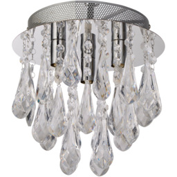 Lighting Collection 3 Light Chrome with Clear Acrylic Drops Flush Ceiling Light - Size: 53 x 25 x 25cm - Silver - Wilko