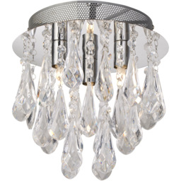 Lighting Collection 3 Light Chrome with Clear Acrylic Drops Flush Ceiling Light - Size: 53 x 25 x 25cm - Silver - Wilko - thumbnail 4