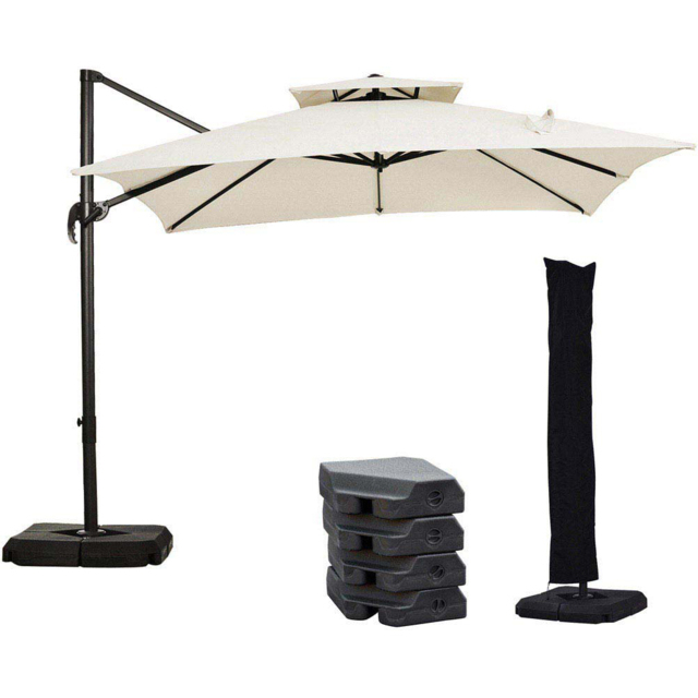 Outsunny Beige Crank and Tilt Cantilever Parasol with Base 3m - Cream - Wilko - image 1