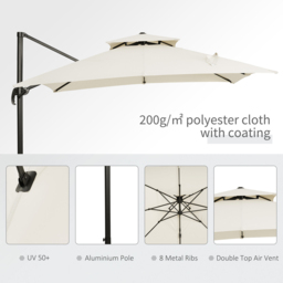 Outsunny Beige Crank and Tilt Cantilever Parasol with Base 3m - Cream - Wilko - thumbnail 7