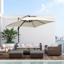 Outsunny Beige Crank and Tilt Cantilever Parasol with Base 3m - Cream - Wilko - thumbnail 3