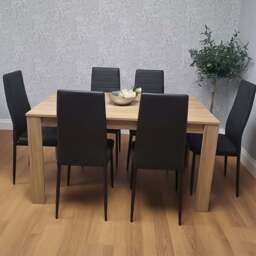 Portland 6 Seater Dining Set Oak Effect and Black - Beige - Wilko