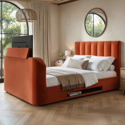 Flair Megane King Size Burnt Orange Velvet Side Lift TV Ottoman Bed - Wilko