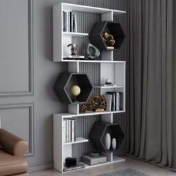 Decorotika Darla 9 Shelf White and Anthracite Geometric Bookcase - Size: 171 x 90 x 24.6cm - Multi - Wilko