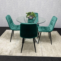 Kosy Koala 4 Seater Glass Round Dining Set Green Velvet - Multi - Wilko - thumbnail 4