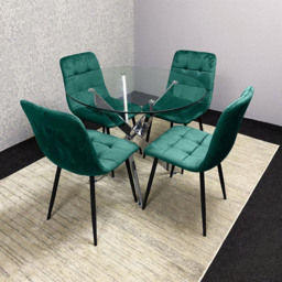 Kosy Koala 4 Seater Glass Round Dining Set Green Velvet - Multi - Wilko - thumbnail 3
