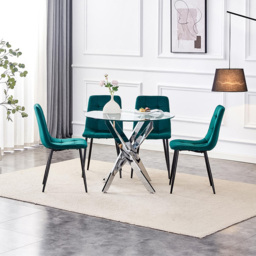 Kosy Koala 4 Seater Glass Round Dining Set Green Velvet - Multi - Wilko - thumbnail 6