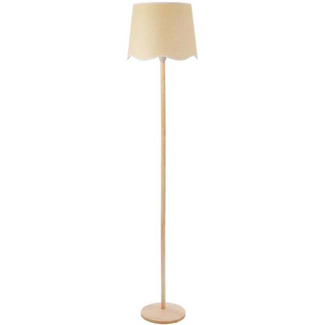 ValueLights Triston Scallop White Edge Shade Light Wood LED Floor Lamp - Cream - Wilko - image 1