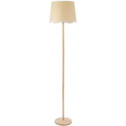 ValueLights Triston Scallop White Edge Shade Light Wood LED Floor Lamp - Cream - Wilko