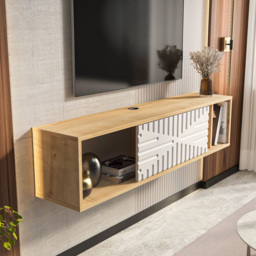Decorotika Single Door 3 Shelf Sapphire Oak and White Floating TV Unit - Size: 29.5 x 140 x 29.5cm - Multi - Wilko - thumbnail 7