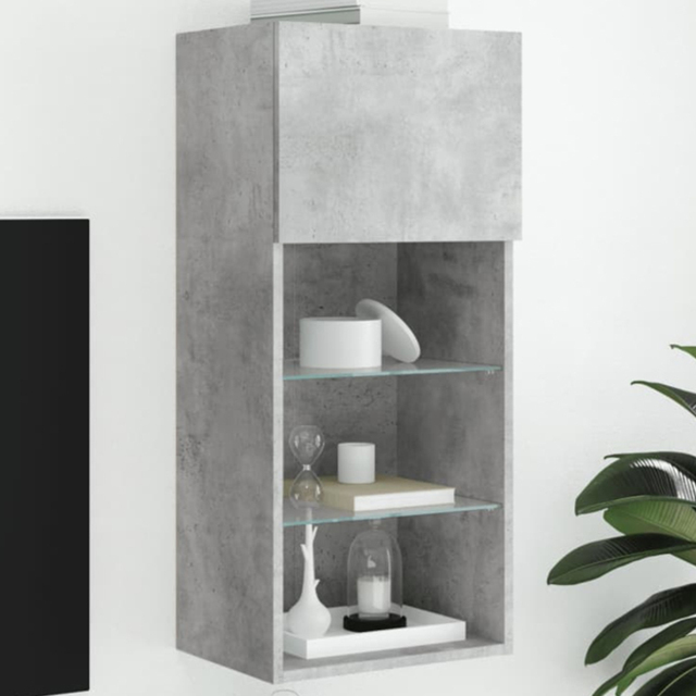 vidaXL Single Door 3 Shelf Concrete Grey Wall Mounted TV Cabinet with RGB LED Lights - Size: 90 x 40.5 x 30cm - Wilko - image 1