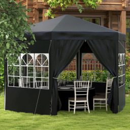 Outsunny 4m Black Gazebo Party Tent with 6 Removable Side Walls - Size: 4 x 4m - Wilko