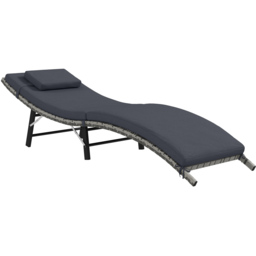 Outsunny Grey Rattan Folding Sun Lounger with Cushions - Size: 196 x 61 x 53cm - Wilko - thumbnail 3