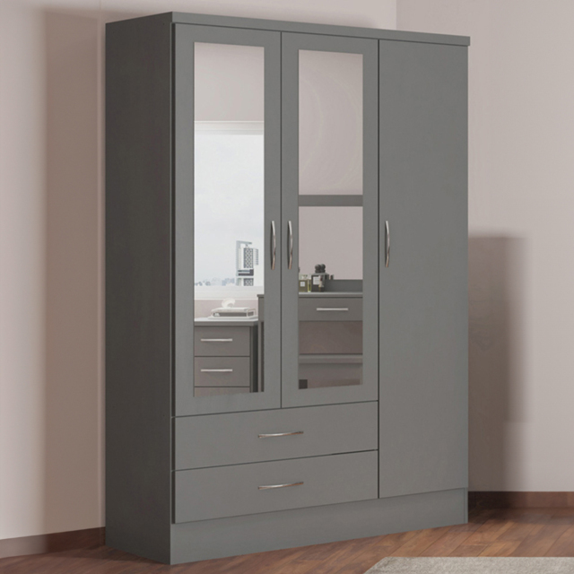 Seconique Nevada 3 Door 2 Drawer 3D Effect Grey Mirror Wardrobe - Size: 3 Door, 2 Drawer - Wilko - image 1