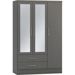Seconique Nevada 3 Door 2 Drawer 3D Effect Grey Mirror Wardrobe - Size: 3 Door, 2 Drawer - Wilko - thumbnail 3