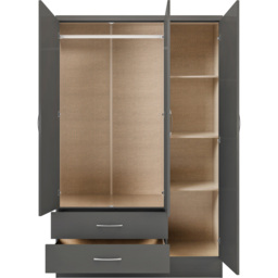 Seconique Nevada 3 Door 2 Drawer 3D Effect Grey Mirror Wardrobe - Size: 3 Door, 2 Drawer - Wilko - thumbnail 5