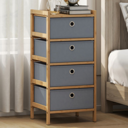 Portland 4 Fabric Drawer Light Grey Bamboo Frame Chest of Drawers - Size: 4 Drawer - Wilko