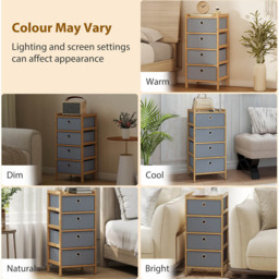 Portland 4 Fabric Drawer Light Grey Bamboo Frame Chest of Drawers - Size: 4 Drawer - Wilko - thumbnail 4