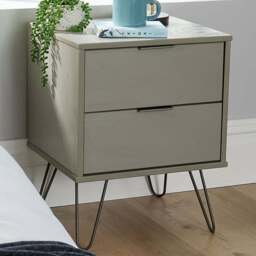 Home Source Acadia 2 Drawer Grey Bedside Table with Metal Hairpin Legs - Wilko
