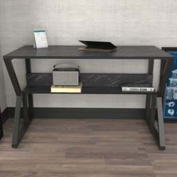Decorotika Wake Single Shelf Computer Desk Black Marble Effect - Size: 72.8 x 120 x 60cm - Multi - Wilko