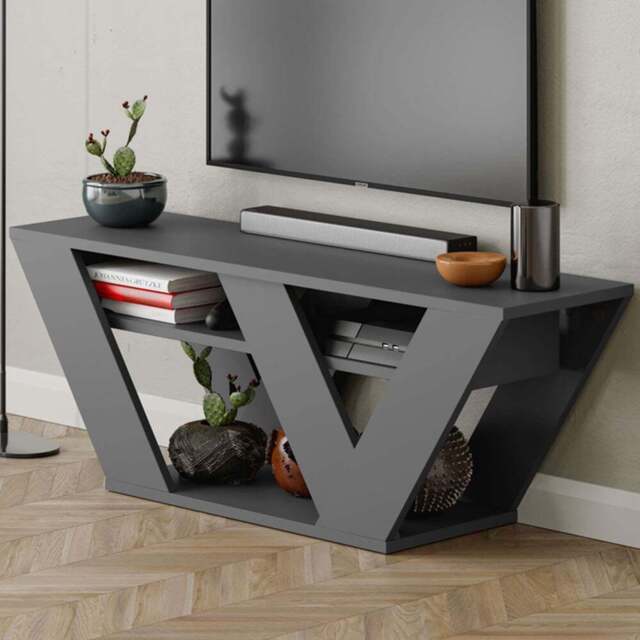 Decortie Pipralla 2 Shelf Anthracite Modern TV Unit - Size: 40 x 110 x 30cm - Black - Wilko - image 1