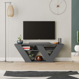 Decortie Pipralla 2 Shelf Anthracite Modern TV Unit - Size: 40 x 110 x 30cm - Black - Wilko - thumbnail 6