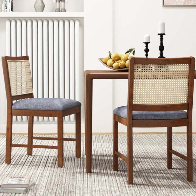 Costway Set of 2 Walnut Rattan Dining Chair with Padded Seat - Size: 50 x 45 x 84cm - Brown - Wilko - image 1