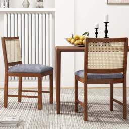 Costway Set of 2 Walnut Rattan Dining Chair with Padded Seat - Size: 50 x 45 x 84cm - Brown - Wilko