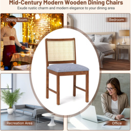 Costway Set of 2 Walnut Rattan Dining Chair with Padded Seat - Size: 50 x 45 x 84cm - Brown - Wilko - thumbnail 7