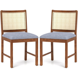 Costway Set of 2 Walnut Rattan Dining Chair with Padded Seat - Size: 50 x 45 x 84cm - Brown - Wilko - thumbnail 3