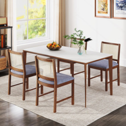 Costway Set of 2 Walnut Rattan Dining Chair with Padded Seat - Size: 50 x 45 x 84cm - Brown - Wilko - thumbnail 5