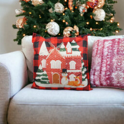 Xmas Haus Christmas-Themed Red Check Windmill Cushion 45 x 45cm - Multi - Wilko - thumbnail 4