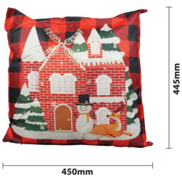 Xmas Haus Christmas-Themed Red Check Windmill Cushion 45 x 45cm - Multi - Wilko - thumbnail 5