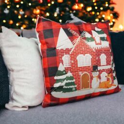 Xmas Haus Christmas-Themed Red Check Windmill Cushion 45 x 45cm - Multi - Wilko - thumbnail 3