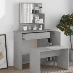 vidaXL Single Door Single Wide Drawer Concrete Grey Dressing Table with Mirror - Size: 136 x 86.5 x 35cm - Wilko