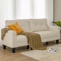 Costway 2 Seater Beige Corner Sofa with Cushions - Cream - Wilko - thumbnail 1