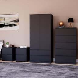 Vida Designs Denver Black 4 Piece Bedroom Furniture Set - Wilko