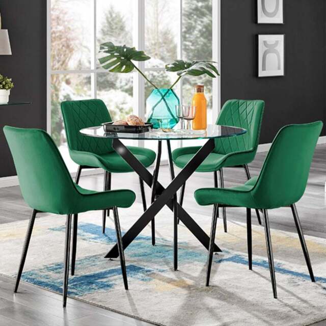 Furniturebox Arona Cesano 4 Seater Round Dining Set Green and Black - Grey - Wilko - image 1