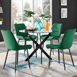 Furniturebox Arona Cesano 4 Seater Round Dining Set Green and Black - Grey - Wilko - thumbnail 1
