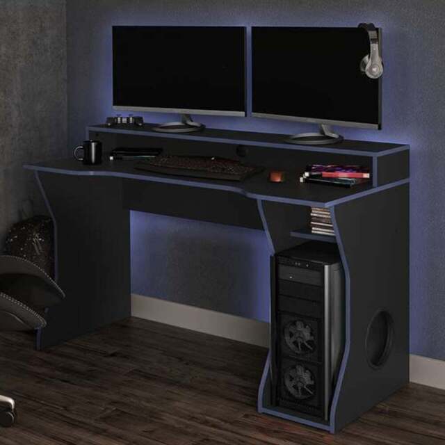 Enzo Gaming Computer Desk Black and Dark Blue - Size: 59 x 130 x 92cm - Birlea - Wilko - image 1